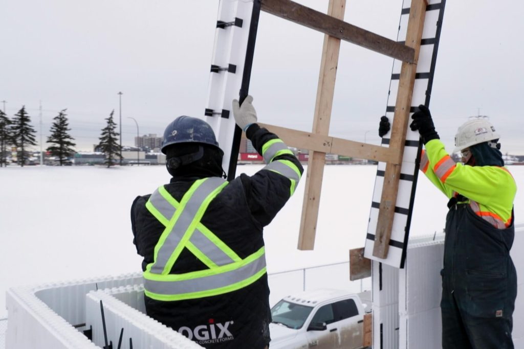 Builders install ProBuck into an Logix ICF wall. (This project was built using Logix ICF, predecessor of Element ICF.)