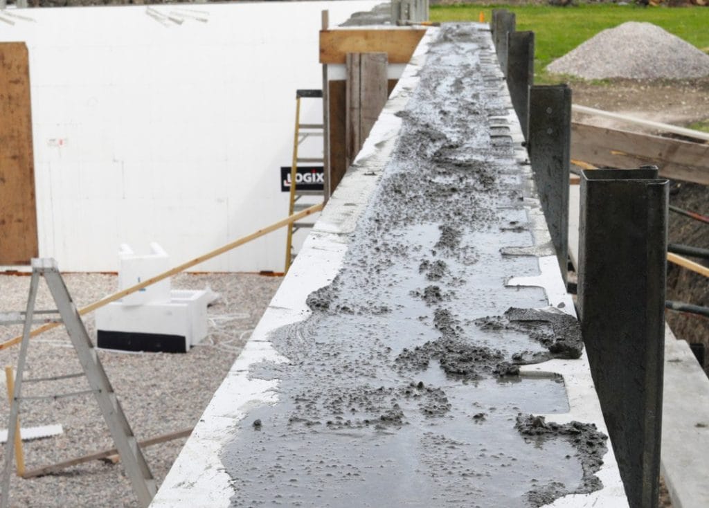 Close-up of an ICF wall after the concrete is poured.
