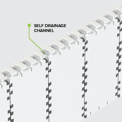 The Element ICF’s drainage channels mean less interlock protection is needed to be applied in the winter