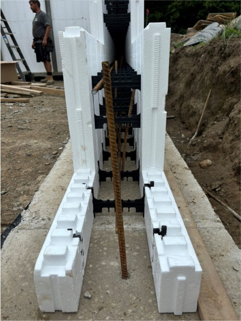 4" panel-cut block—as solid first row of Element ICF wall