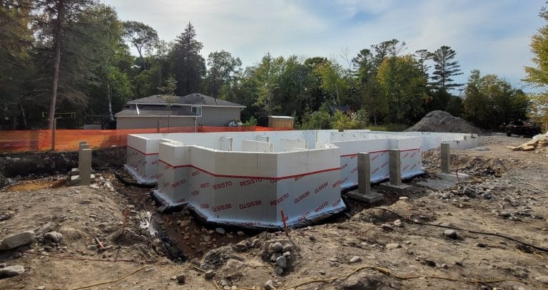 An ICF Foundation wrapped in a Resisto Water-Proof Membrane