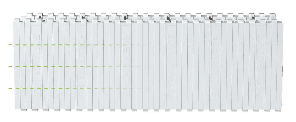 Element ICF Panel showing Embossed Horizontal Cut Lines Every 4”