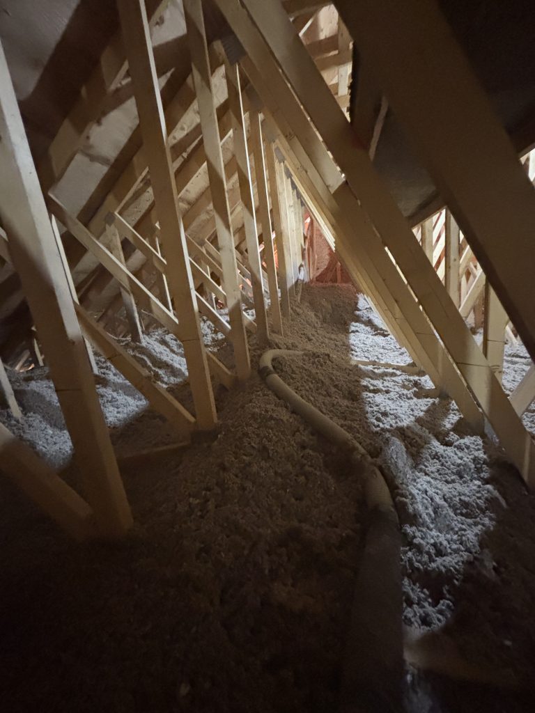 What goes into the roof matters just as much as what goes on it. These ceiling cavities are now packed with blown-in insulation, helping create the thermal performance needed for a quieter, more energy-efficient home.
