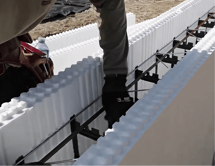 Steel rebar being placed inside an Element ICF wall